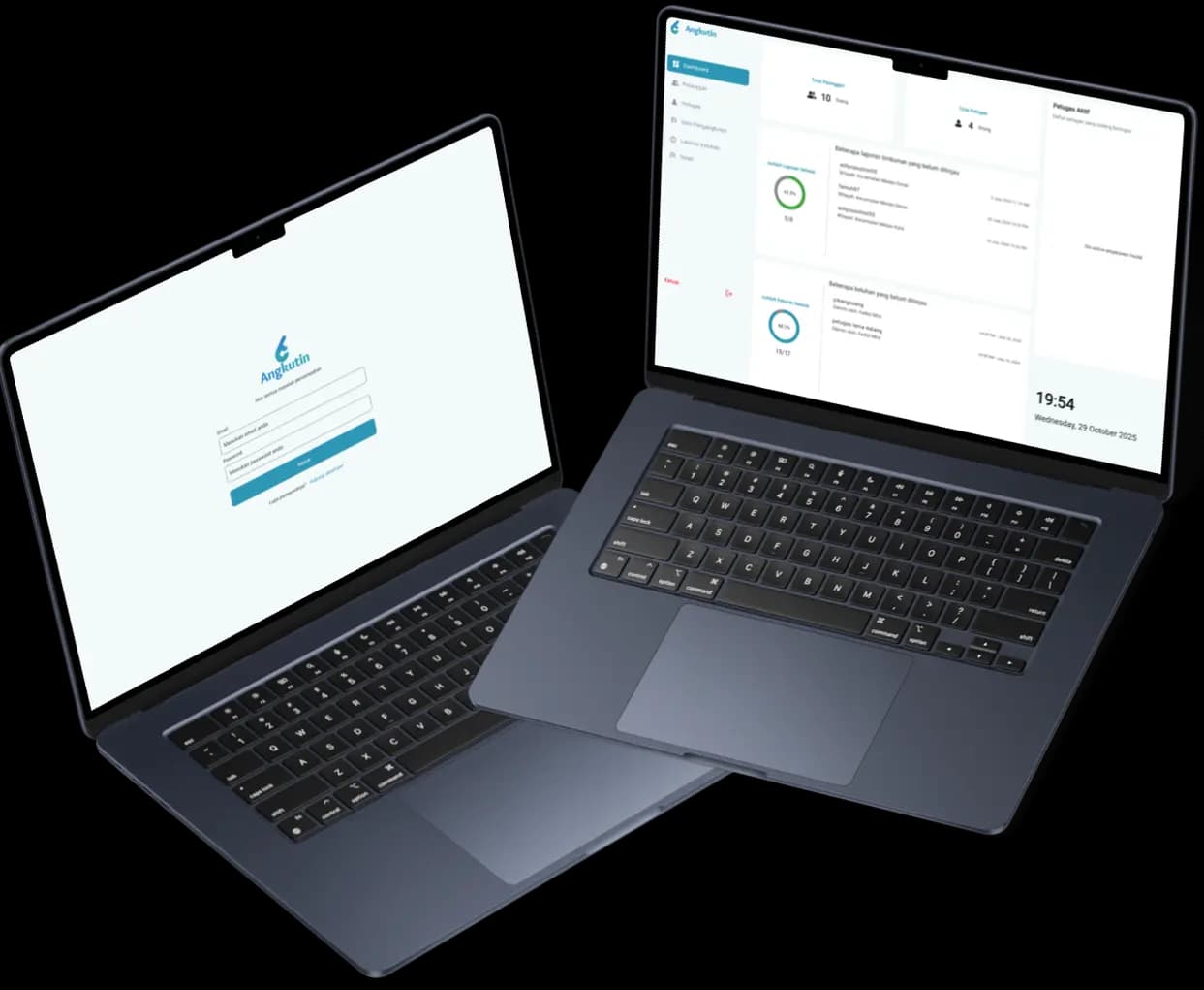 Angkutin admin dashboard summarising reports, users and pickup requests