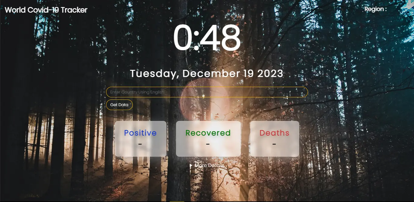 Covid-19 world tracker — screenshot